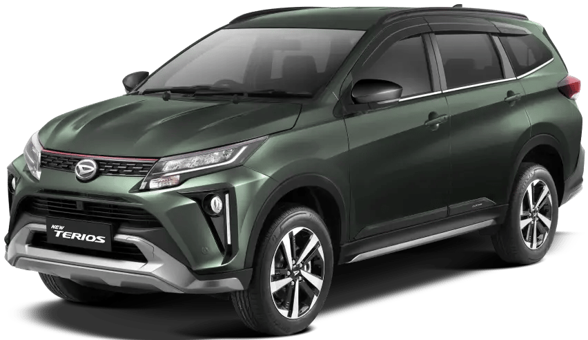 Foto mobil New Terios R Custom dengan desain grill dan lampu LED baru, serta aksen hitam bumper dan over fender