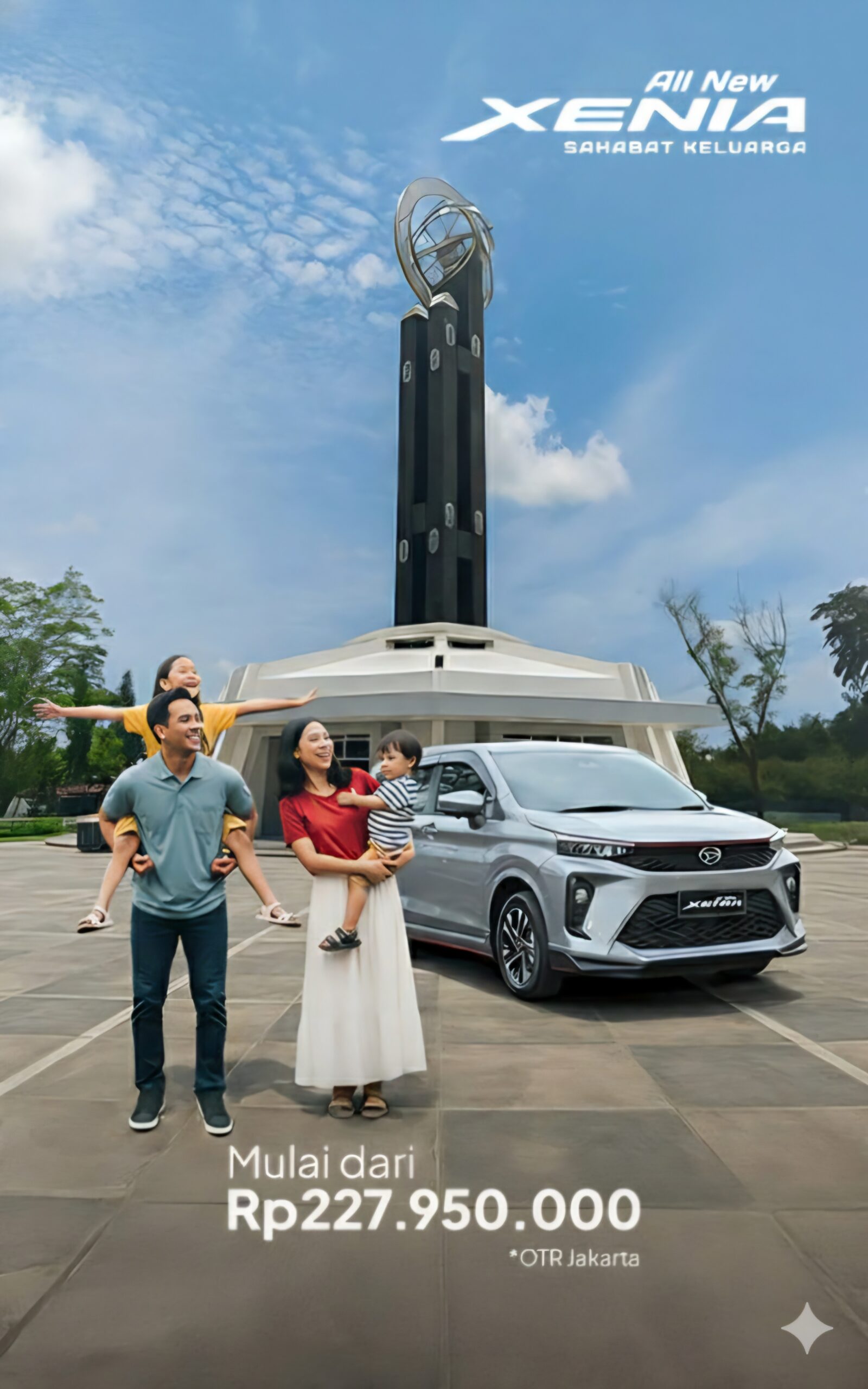 Iklan All New Xenia Sahabat Keluarga silver, harga mulai dari Rp227.950.000 OTR Jakarta, cocok untuk keluarga.