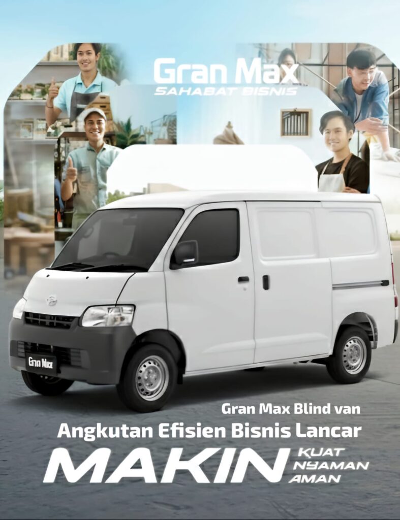 Iklan Gran Max Blind Van putih, Angkutan Efisien Bisnis Lancar, mobil niaga kuat, nyaman, dan aman untuk usaha.