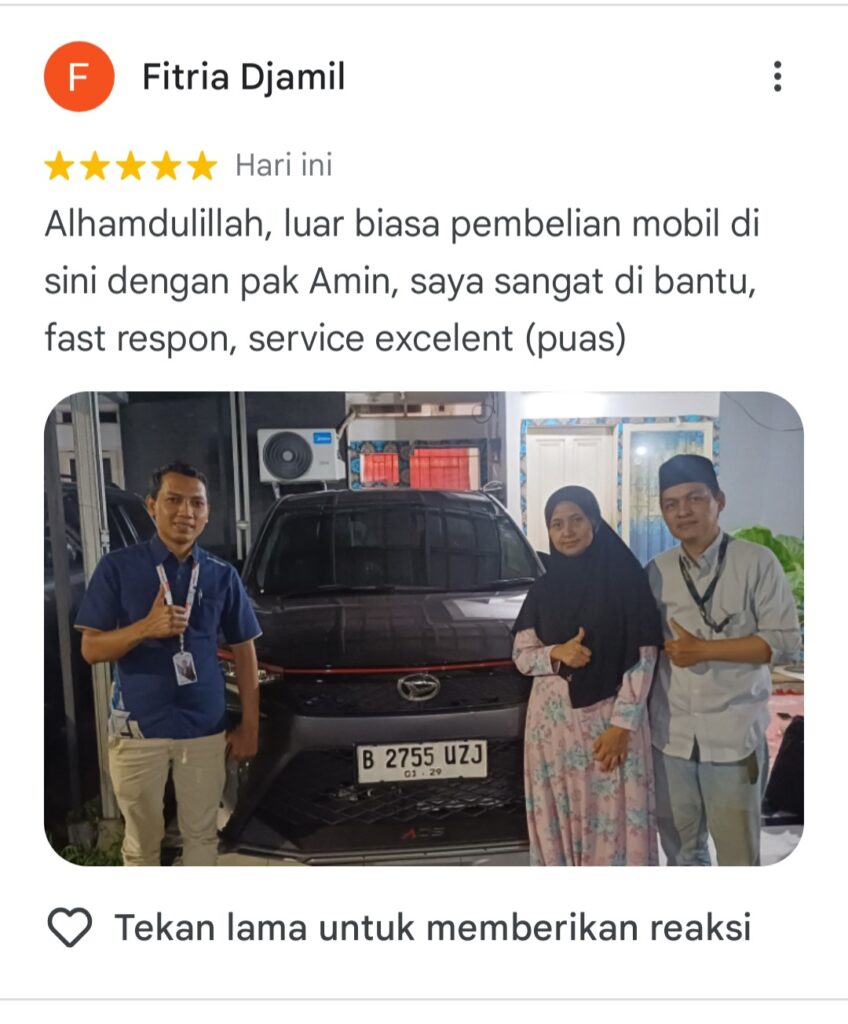 Testimoni bintang 5 Fitria Djamil, pembelian mobil All New Xenia dibantu Pak Amin (Sales Marketing Daihatsu) dengan fast respon dan service excellent.